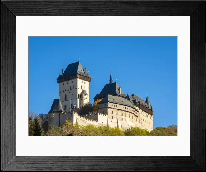 Framed Print : Low angle view of Karlstejn Castle against clear blue sky, Karlstejn, Beroun District, Central Bohemian Region, Czech Republic Framed Print : Low angle view of Karlstejn Castle against clear blue sky, Karlstejn, Beroun District, Central Bohemian Region, Czech Republic