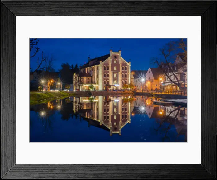 Framed Print : Hotel Budweis reflecting in Malse river at twilight, Ceske Budejovice, South Bohemian Region, Czech Republic Framed Print : Hotel Budweis reflecting in Malse river at twilight, Ceske Budejovice, South Bohemian Region, Czech Republic