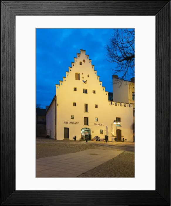 Framed Print : Historic building named Solnice on Piaristicke namesti at twilight, Ceske Budejovice, South Bohemian Region, Czech Republic Framed Print : Historic building named Solnice on Piaristicke namesti at twilight, Ceske Budejovice, South Bohemian Region, Czech Republic
