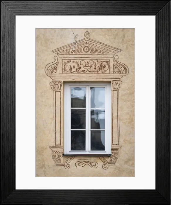 Framed Print : Detail of window and painted facade of house, Ceske Budejovice, South Bohemian Region, Czech Republic Framed Print : Detail of window and painted facade of house, Ceske Budejovice, South Bohemian Region, Czech Republic