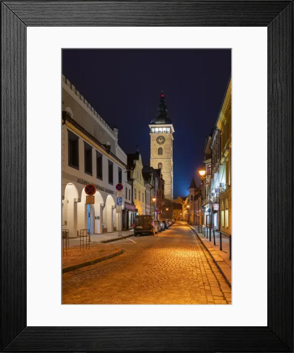 Framed Print : Black Tower Ceske Budejovice at night, South Bohemian Region, Czech Republic Framed Print : Black Tower Ceske Budejovice at night, South Bohemian Region, Czech Republic
