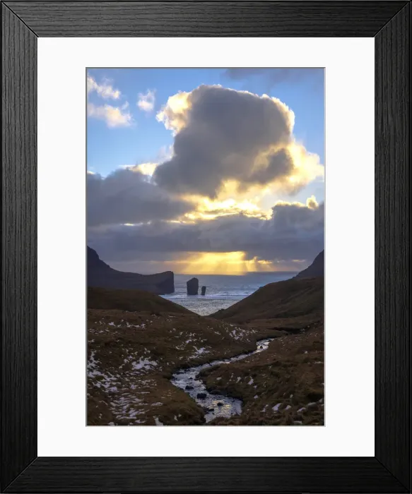 Framed Print : Drangarnir sea stacks at sunset. Faroe Islands Framed Print : Drangarnir sea stacks at sunset. Faroe Islands