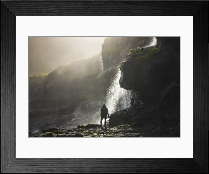 Framed Print : A photographer enjoying a beautiful atmosphere on the coast close to Mikladalur, island of Kalsoy, Faroe Islands Framed Print : A photographer enjoying a beautiful atmosphere on the coast close to Mikladalur, island of Kalsoy, Faroe Islands