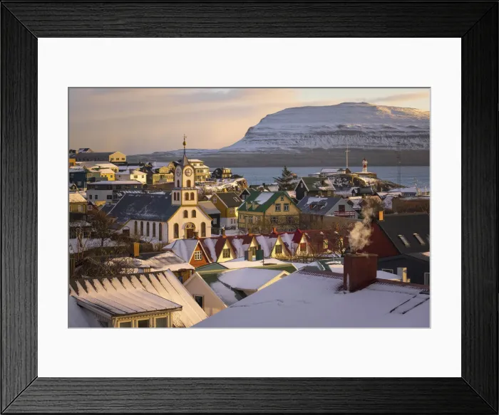 Framed Print : The old part of Torshavn covered by snow. In the background the island of Nolsoy. Streymoy, Faroe Islands Framed Print : The old part of Torshavn covered by snow. In the background the island of Nolsoy. Streymoy, Faroe Islands