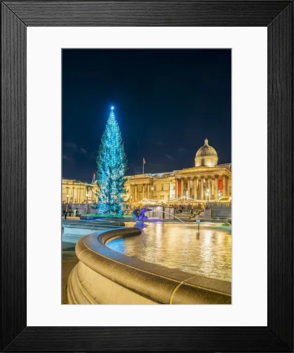 Framed Print : Trafalgar Square illuminated at night at Christmas, London, England, UK