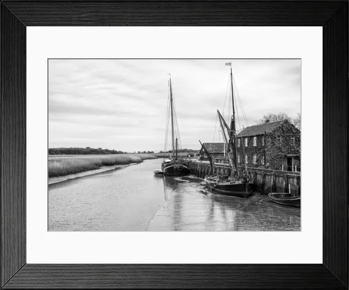 Framed Print : Small harbour Snape Maltings on river Alde, Suffolk, England Framed Print : Small harbour Snape Maltings on river Alde, Suffolk, England