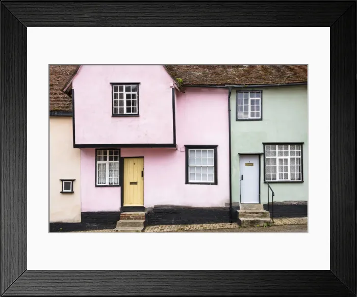 Framed Print : Colorful cottages in a medieval village of Kersey, Suffolk, England
