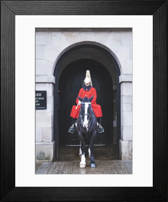 Framed Print : Europe, UK, England, London, Queens Life Guard (Household Cavalry Mounted Regiment) on duty at Horse Guards. Ceremonial royal guard in uniform Framed Print : Europe, UK, England, London, Queens Life Guard (Household Cavalry Mounted Regiment) on duty at Horse Guards. Ceremonial royal guard in uniform