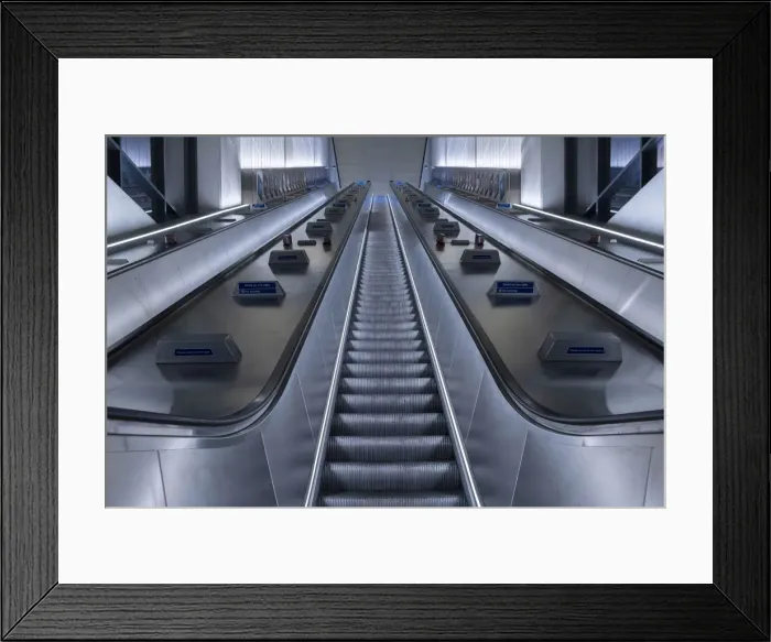 Framed Print : UK, England, London, escalator in the interior of Battersea Park tube station Framed Print : UK, England, London, escalator in the interior of Battersea Park tube station
