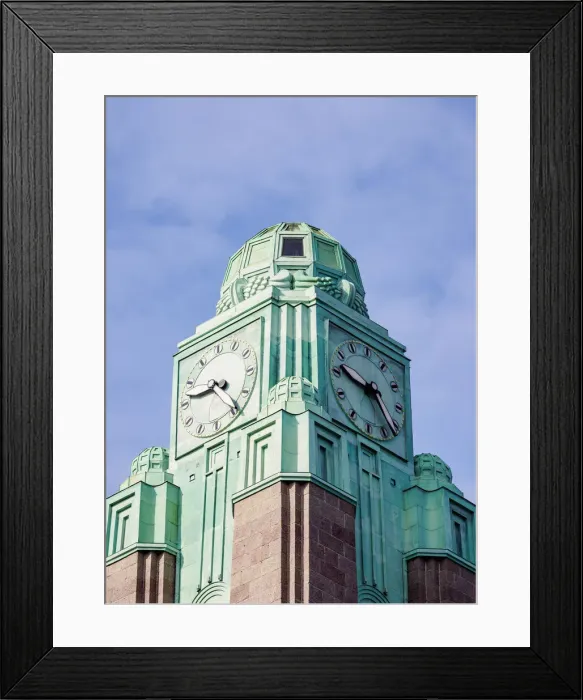 Framed Print : Train Station Clock Tower, detailed view, Helsinki, Uusimaa County, Finland Framed Print : Train Station Clock Tower, detailed view, Helsinki, Uusimaa County, Finland
