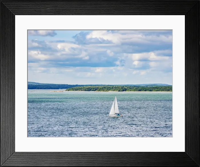 Framed Print : Yacht sailing near the coast, elevated view, Aland Islands, Finland Framed Print : Yacht sailing near the coast, elevated view, Aland Islands, Finland