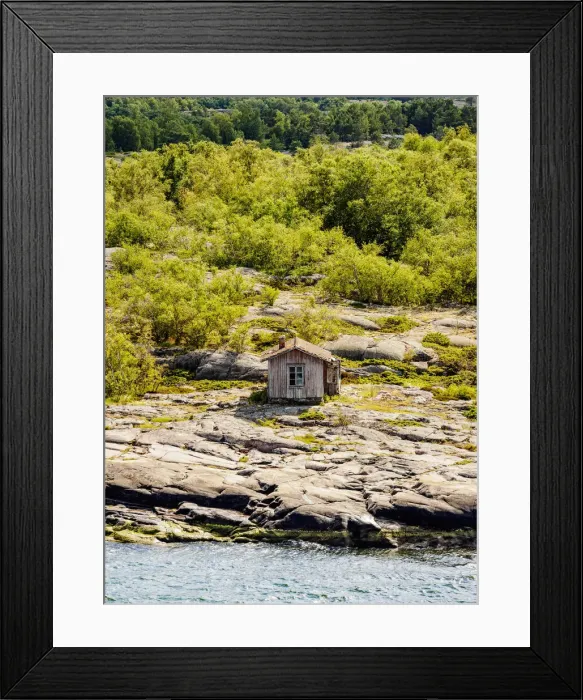 Framed Print : Small cabin on the coast, elevated view, Aland Islands, Finland Framed Print : Small cabin on the coast, elevated view, Aland Islands, Finland