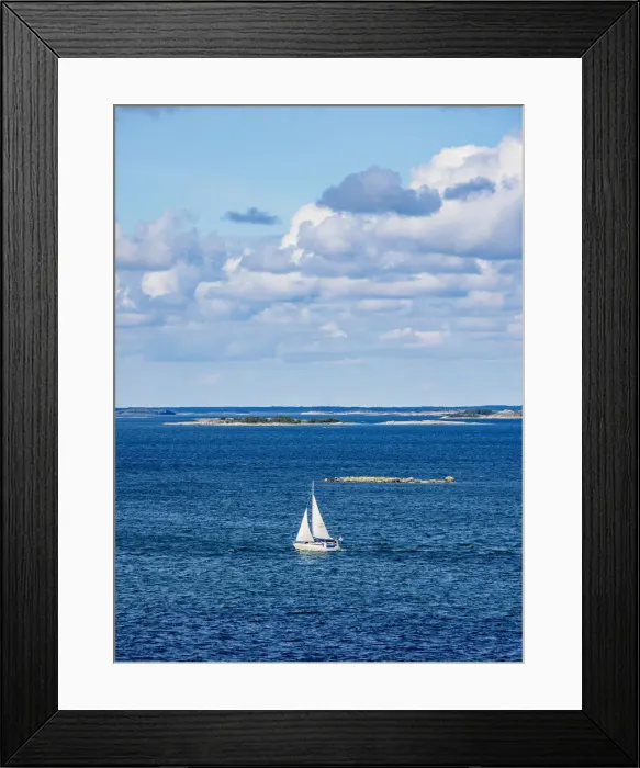 Framed Print : Yacht sailing near the coast, elevated view, Aland Islands, Finland Framed Print : Yacht sailing near the coast, elevated view, Aland Islands, Finland
