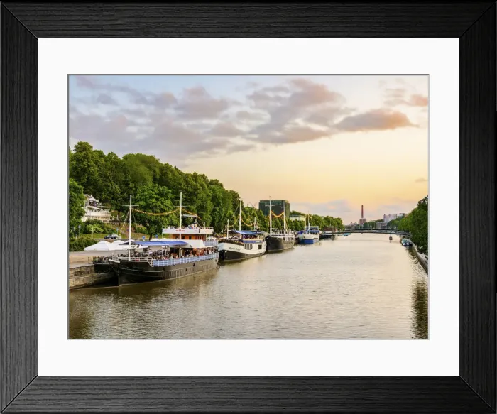 Framed Print : Restaurant Boats at the Aura River at sunset, Turku, Finland Framed Print : Restaurant Boats at the Aura River at sunset, Turku, Finland