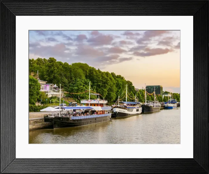 Framed Print : Restaurant Boats at the Aura River at sunset, Turku, Finland Framed Print : Restaurant Boats at the Aura River at sunset, Turku, Finland