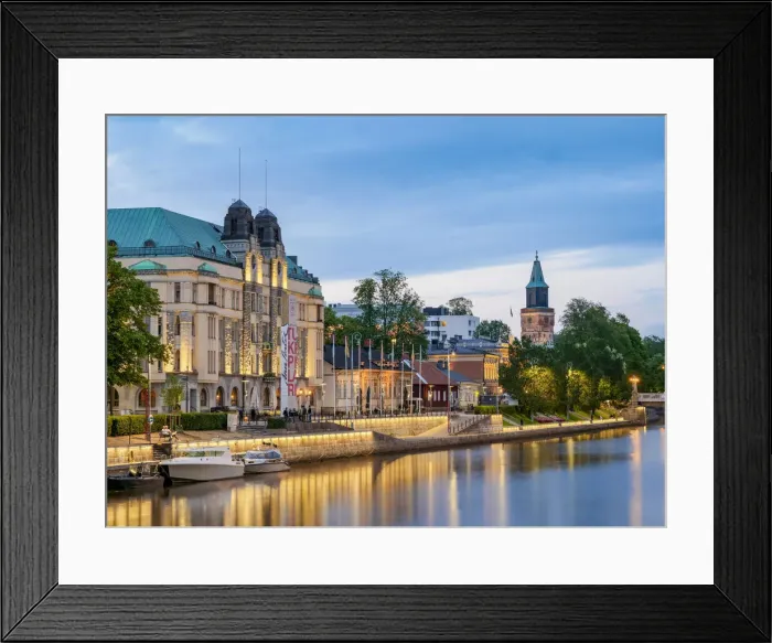 Framed Print : View over the Aura River towards the Cathedral at dusk, Turku, Finland Framed Print : View over the Aura River towards the Cathedral at dusk, Turku, Finland