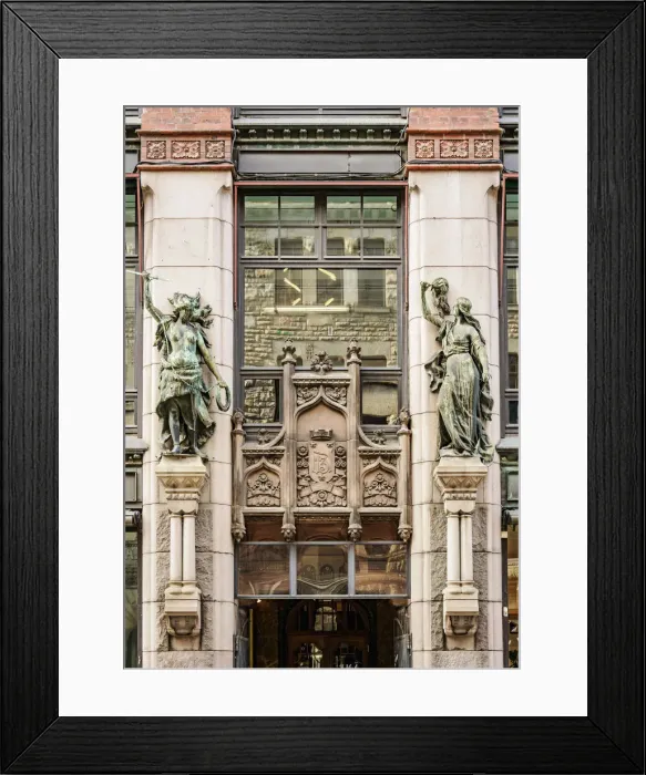 Framed Print : Spinning and Hunting sculptures by Robert Stigell, Lundqvist Building, Aleksanterinkatu Street, Helsinki, Uusimaa County, Finland Framed Print : Spinning and Hunting sculptures by Robert Stigell, Lundqvist Building, Aleksanterinkatu Street, Helsinki, Uusimaa County, Finland