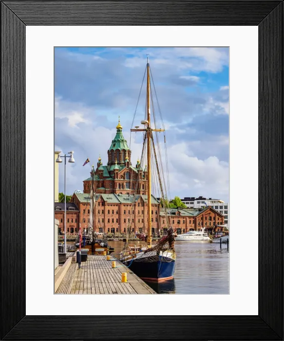 Framed Print : View over the Pohjoissatama Harbour towards the Uspenski Cathedral, Helsinki, Uusimaa County, Finland Framed Print : View over the Pohjoissatama Harbour towards the Uspenski Cathedral, Helsinki, Uusimaa County, Finland