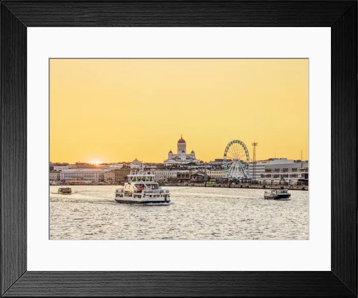 Framed Print : South harbour and City Center Skyline at sunset, Helsinki, Uusimaa County, Finland