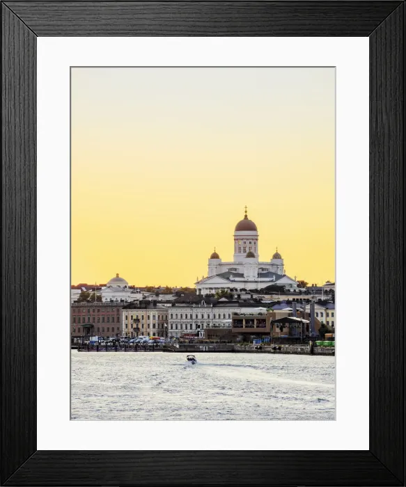 Framed Print : South harbour and City Center Skyline at dusk, Helsinki, Uusimaa County, Finland