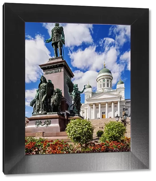 Cathedral and Alexander II Statue, Senate Square, Helsinki, Uusimaa County, Finland