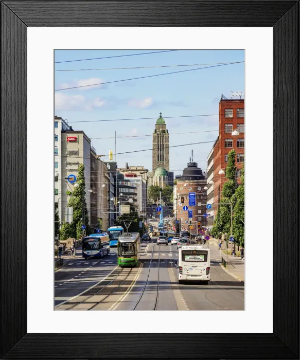 Framed Print : View over the Siltasaarenkatu Street towards the Kallion kirkko, Helsinki, Uusimaa County, Finland Framed Print : View over the Siltasaarenkatu Street towards the Kallion kirkko, Helsinki, Uusimaa County, Finland