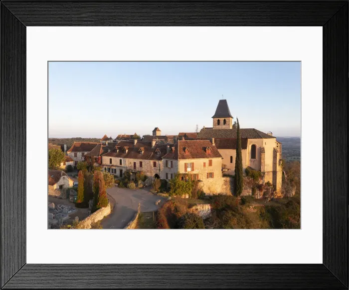 Framed Print : Aerial view of the hilltop village of Loubressac, Lot, Occitanie, France