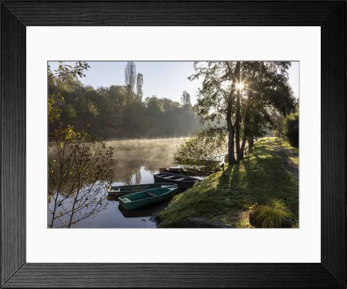 Framed Print : Rowing boats on the rver Dordogne at sunrise, Carennac, Lot, Occitanie, France Framed Print : Rowing boats on the rver Dordogne at sunrise, Carennac, Lot, Occitanie, France