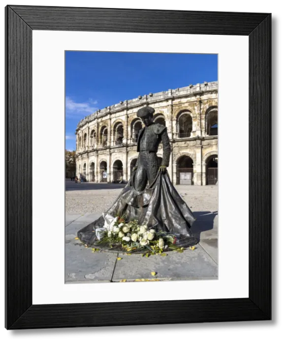 Framed Print : Roman ampitheatre, Toreador statue, Nimes, Gard, Languedoc-Roussillon, France Framed Print : Roman ampitheatre, Toreador statue, Nimes, Gard, Languedoc-Roussillon, France