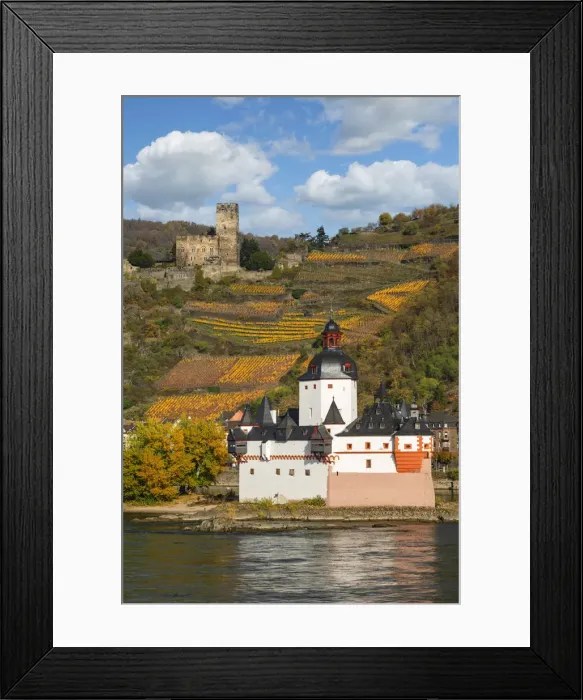 Framed Print : Burg Pfalzgrafenstein im Rhein with Burg Gutenfels, Kaub, Oberes Mittelrheintal, Rheinland-Pfalz, Deutschland
