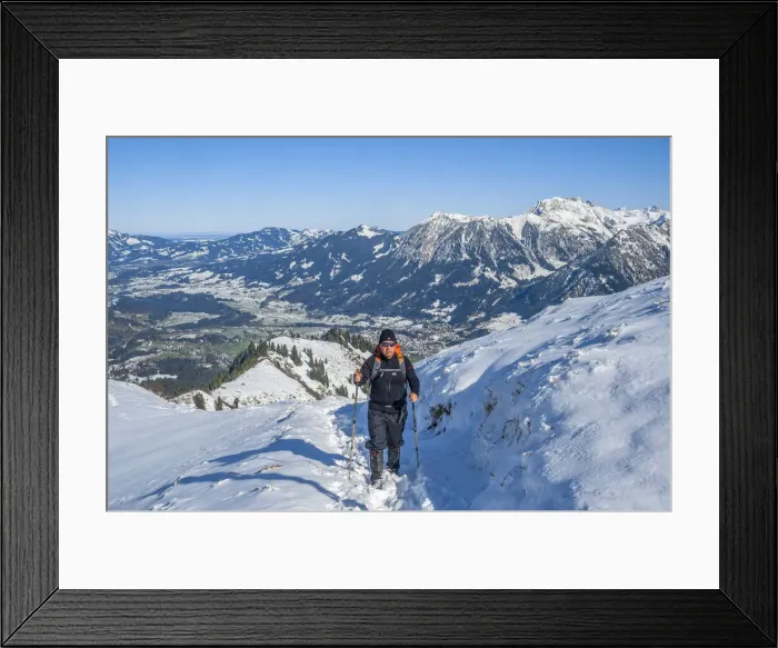 Framed Print : Hiker at Fellhorn with view at Oberstdorf and Nebelhorn, Allgau, Bavaria, Germany (MR) Framed Print : Hiker at Fellhorn with view at Oberstdorf and Nebelhorn, Allgau, Bavaria, Germany (MR)