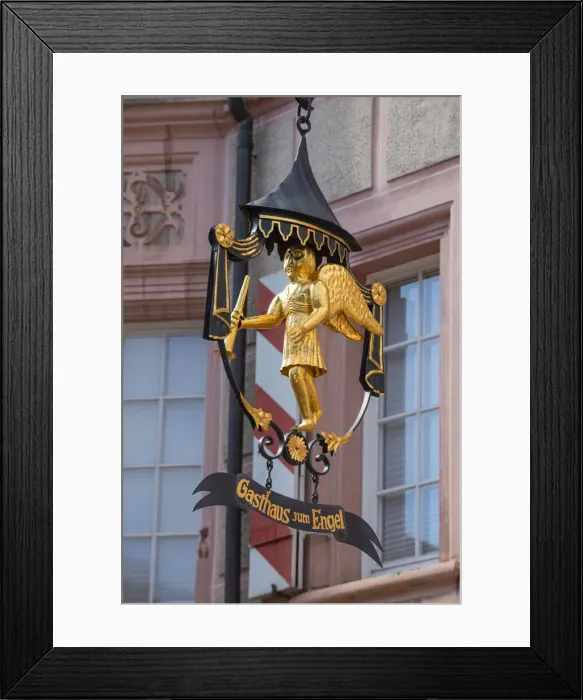 Framed Print : Shield of a restaurant at Bad Bergzabern, Deutsche Weinstrasse, Rhineland-Palatinate, Germany