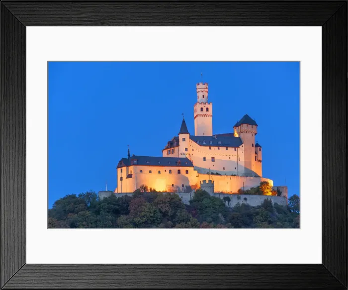 Framed Print : Marksburg Castle at dusk, UNESCO World Heritage site, Braubach, Rhein-Lahn-Kreis, Rhineland-Palatinate, Germany Framed Print : Marksburg Castle at dusk, UNESCO World Heritage site, Braubach, Rhein-Lahn-Kreis, Rhineland-Palatinate, Germany