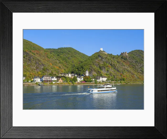 Framed Print : Bornhofen with Sterrenberg castle and tourist boat, Rhine valley, UNESCO World Heritage site, Rhineland-Palatinate, Germany Framed Print : Bornhofen with Sterrenberg castle and tourist boat, Rhine valley, UNESCO World Heritage site, Rhineland-Palatinate, Germany