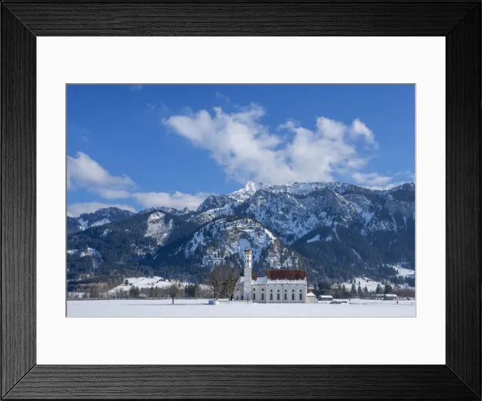 Framed Print : St. Coloman church with Tegelberg, Schwangau, Fussen, Ammergauer Alps, Allgau, Swabia, Bavaria, Germany