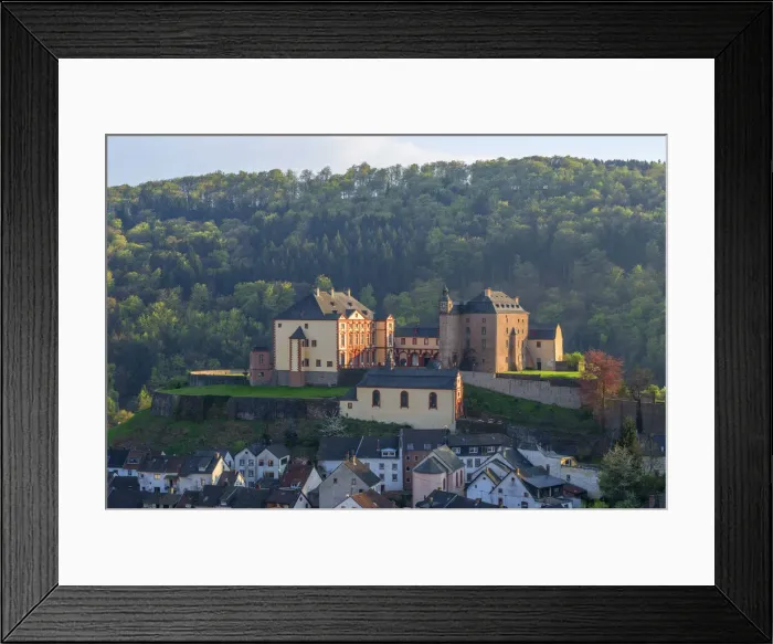 Framed Print : View at Malberg with Castle, Eifel, Kyll valley, Rhineland-Palatinate, Germany