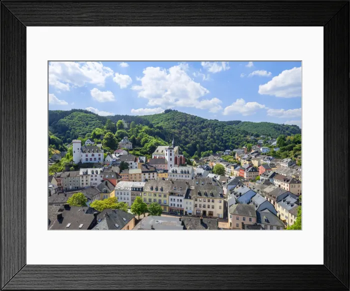 Framed Print : Neuerburg manse, church and castle, Eifel, Rhineland-Palatinate, Germany Framed Print : Neuerburg manse, church and castle, Eifel, Rhineland-Palatinate, Germany