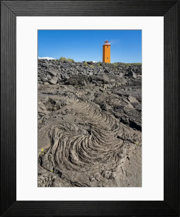 Framed Print : Selvogsviti lighthouse and lava imprint on sunny day, Selvogur, Reykjanes Peninsula, Iceland Framed Print : Selvogsviti lighthouse and lava imprint on sunny day, Selvogur, Reykjanes Peninsula, Iceland