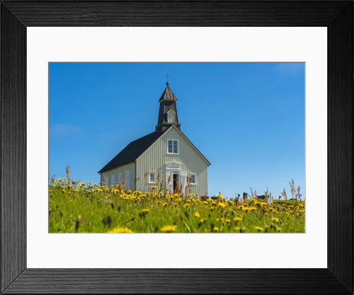 Framed Print : Strandarkirkja church on sunny day, Selvogur, Reykjanes Peninsula, Iceland Framed Print : Strandarkirkja church on sunny day, Selvogur, Reykjanes Peninsula, Iceland