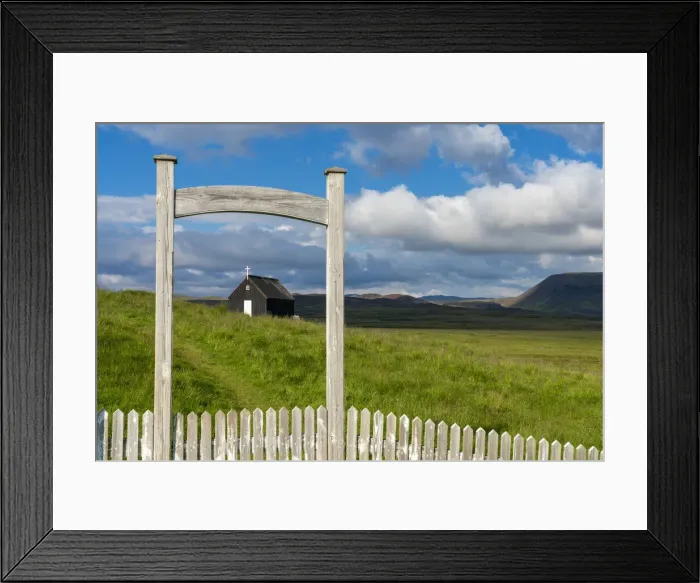 Framed Print : Krysuvikurkirkja church seen through wooden fence, Krysuvik, The Capital Region, Iceland Framed Print : Krysuvikurkirkja church seen through wooden fence, Krysuvik, The Capital Region, Iceland