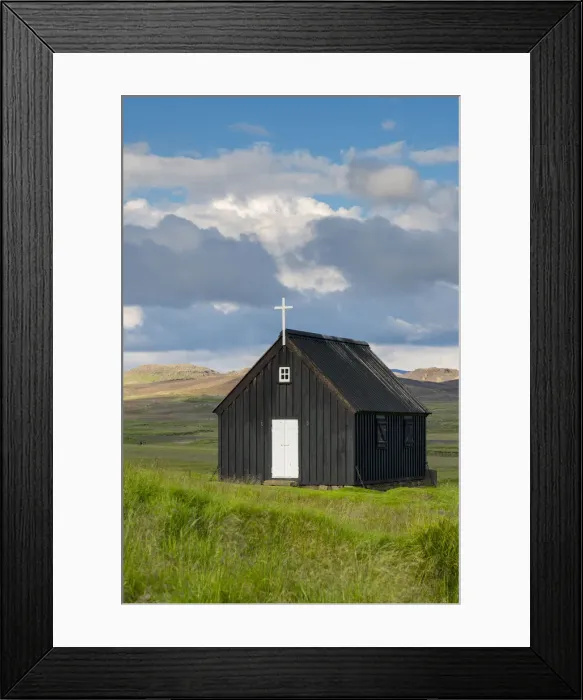 Framed Print : Krysuvikurkirkja church on green landscape, Krysuvik, The Capital Region, Iceland Framed Print : Krysuvikurkirkja church on green landscape, Krysuvik, The Capital Region, Iceland