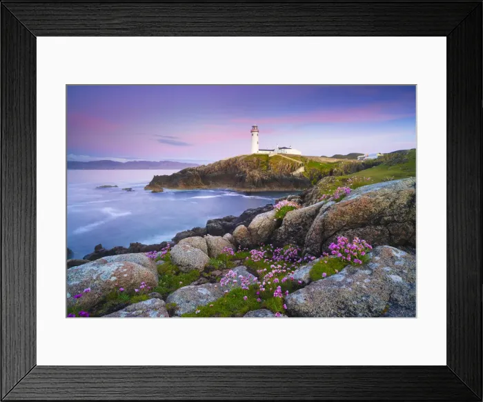 Framed Print : Ireland, Co. Donegal, Fanad, Fanad lighthouse with Sea thrift in foreground at dusk Framed Print : Ireland, Co. Donegal, Fanad, Fanad lighthouse with Sea thrift in foreground at dusk