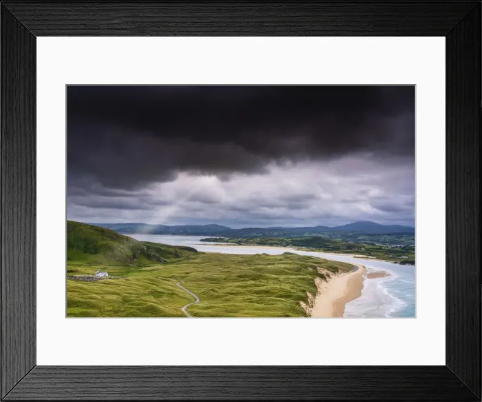Framed Print : Ireland, Co. Donegal, Inishowen, Malin head, lagg, Five fingers strand and St. Marys church Framed Print : Ireland, Co. Donegal, Inishowen, Malin head, lagg, Five fingers strand and St. Marys church