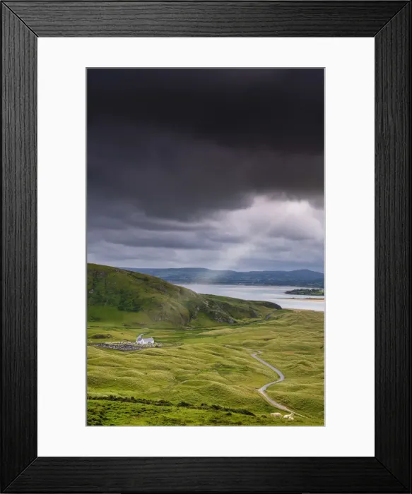 Framed Print : Ireland, Co. Donegal, Inishowen, Malin head, lagg, Five fingers strand and St. Marys church Framed Print : Ireland, Co. Donegal, Inishowen, Malin head, lagg, Five fingers strand and St. Marys church