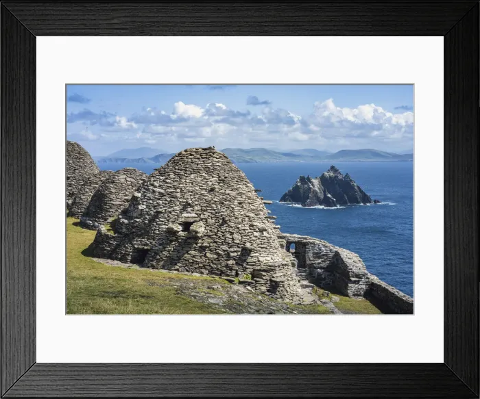 Framed Print : Skellig Michael (Great Skellig), Skellig islands, County Kerry, Munster province, Ireland, Europe. Monasterys architecture in a sunny day Framed Print : Skellig Michael (Great Skellig), Skellig islands, County Kerry, Munster province, Ireland, Europe. Monasterys architecture in a sunny day