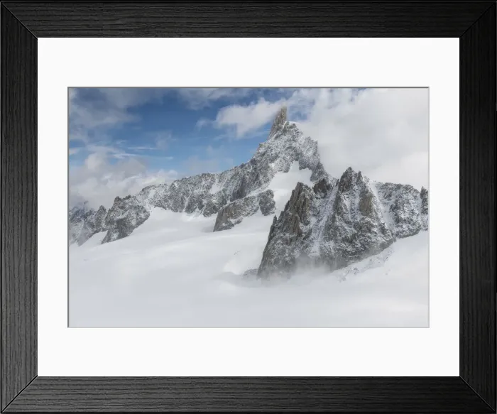 Framed Print : The Dent du Geant (Dente del Gigante in italian) during a windy summer day from the Mont Blanc Skyway panoramic viewpoint Framed Print : The Dent du Geant (Dente del Gigante in italian) during a windy summer day from the Mont Blanc Skyway panoramic viewpoint