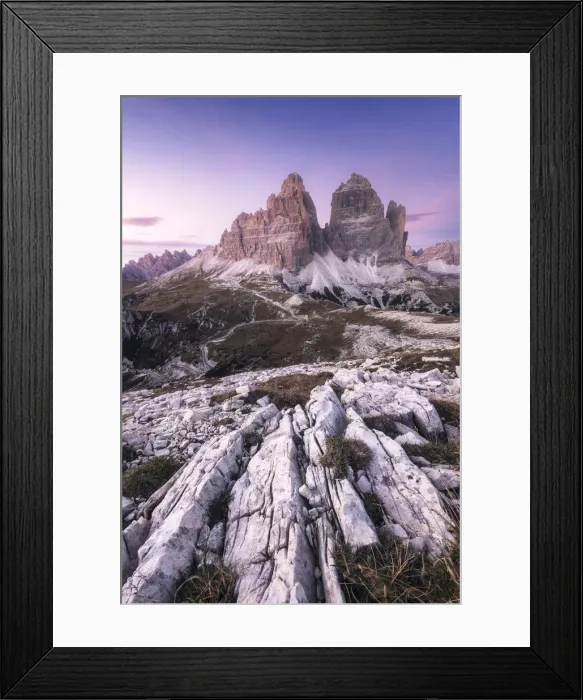 Framed Print : The iconic Tre Cime di Lavaredo during a clear autumn sunset. Dolomites, Italy Framed Print : The iconic Tre Cime di Lavaredo during a clear autumn sunset. Dolomites, Italy