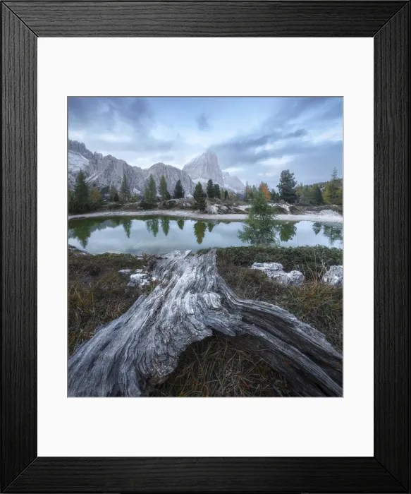 Framed Print : The small Limides lake near the Falzarego Pass during a gloomy autumn evening. Dolomites, Italy Framed Print : The small Limides lake near the Falzarego Pass during a gloomy autumn evening. Dolomites, Italy