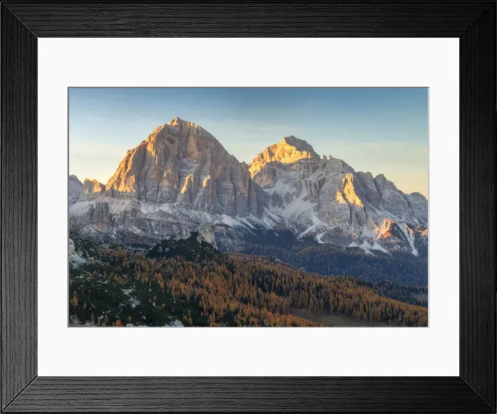 Framed Print : The Tofane mountains in the Dolomites (Italy) catching the last light of the day during an autumn sunset