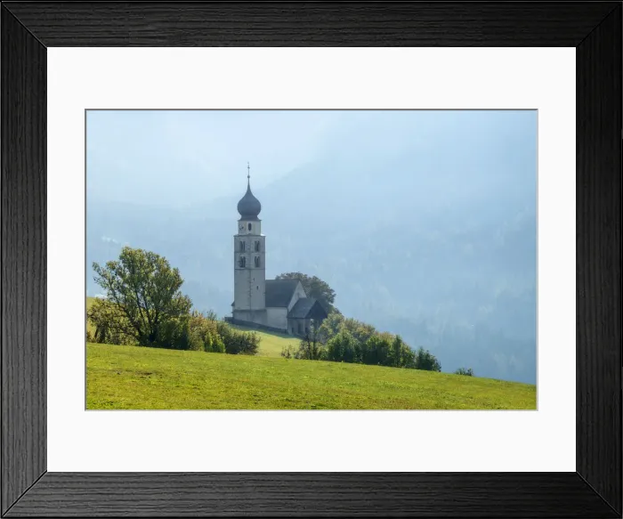 Framed Print : St. Valentines Church in Siusi bathed in the late morning light. Dolomites, Italy Framed Print : St. Valentines Church in Siusi bathed in the late morning light. Dolomites, Italy